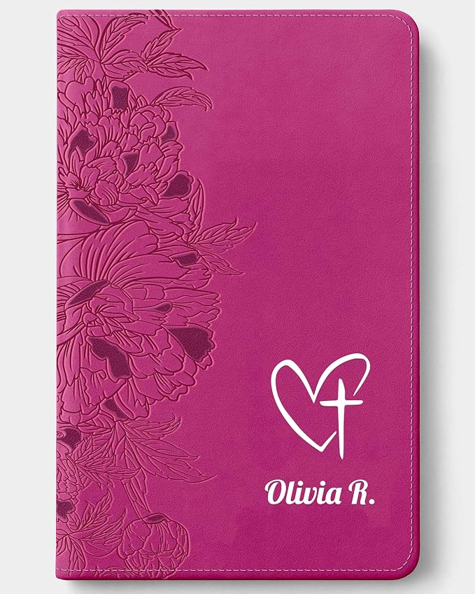 Personalized NLT Bible, Peony Pink Leatherlike, Red Letter, Personal Size Giant Print, Add Your Name