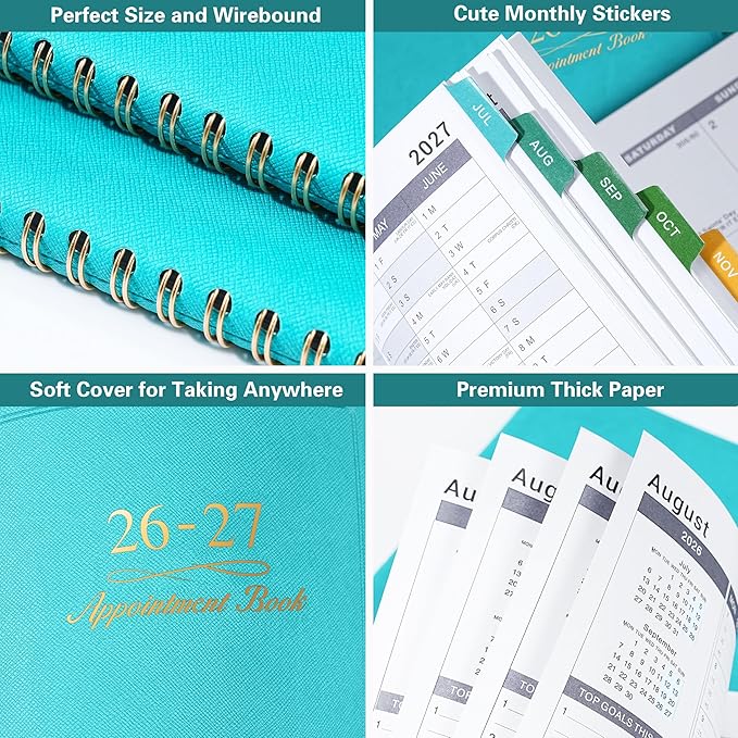 2026-2027 Weekly Appointment Book - Appointment Book 2026-2027 with Soft Cover, Jul 2026 - Jun 2027, 8.26"x 11.4", Daily/Hourly Planner with Tabs, 15 Minutes, Wirebound - Green
