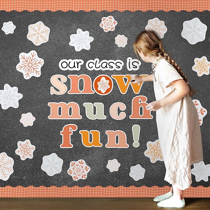 FYSUIMU 62 Pcs Winter Christmas Bulletin Board Decoration Boho Colored Snowflake Paper Cutouts with 100 Pcs Glue Points for Xmas Holiday Welcome Party Classroom