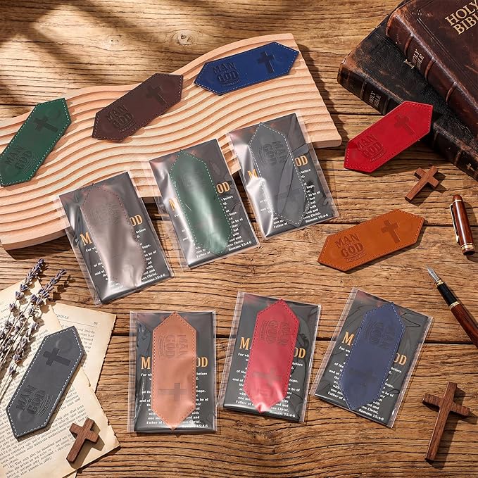 Colarr 36 Sets Christian Gifts for Men, Man of God Magnetic Leather Bookmarks with Bible Verse Cards & OPP Bags, Religious Gifts for Father's Day, Church, Pastor, Priest, BibleStudy (Magnetic)
