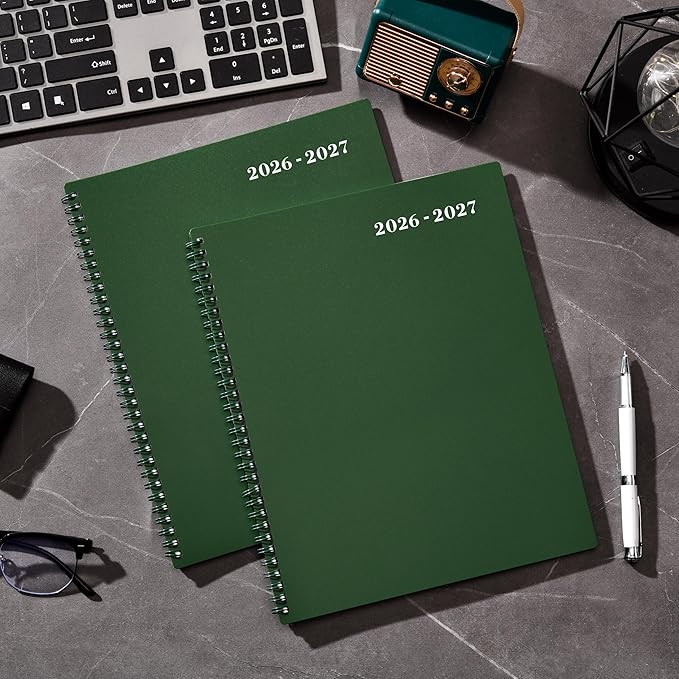 Monthly Planner 2026-2027 - JUL 2026- DEC 2027, 9" × 11" Monthly Calendar, Planner 2026-2027, 18-Month Calendar Planner with Tabs, Thick Paper, Pocket, Label, Twin- Wire Binding- Dark Green