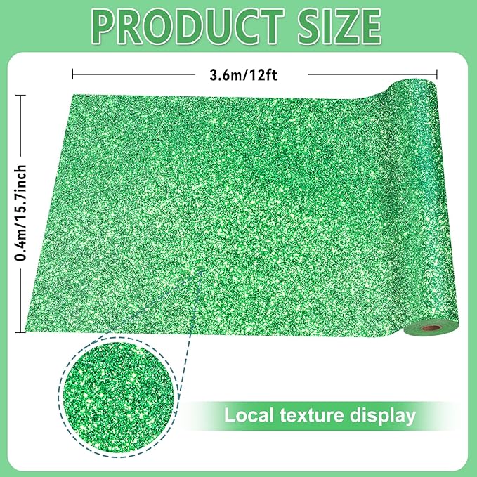 Glitter Bulletin Board Roll Green Bulletin Board Paper Sparkle Green Wrapping DIY Art Crafts Fade Resistant Wrinkle Resistant Poster for Classroom Office Home Backdrop Decoration 15.7" x 12 Ft
