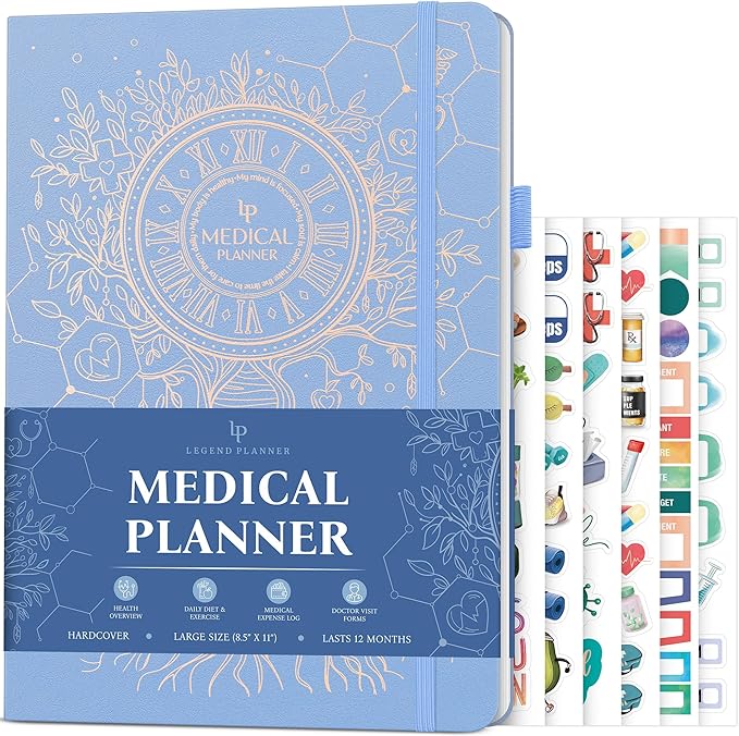 Legend Medical Planner – 12-Month Health Tracker Journal to Track Meals, Symptoms, Blood Pressure, Lab Test Results – Med & Wellness Notebook for Daily Self-Care & Health Goals (Periwinkle)