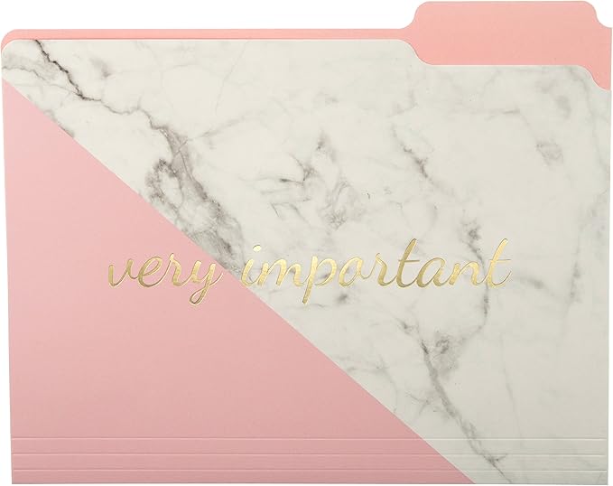 Graphique Blush Marble File Folder Set – File Set Includes 9 Folders and 3 Unique "Important" Designs, Embellished w/ Gold Foil on Durable Triple-Scored Coated Cardstock, 11.75" x 9.5"