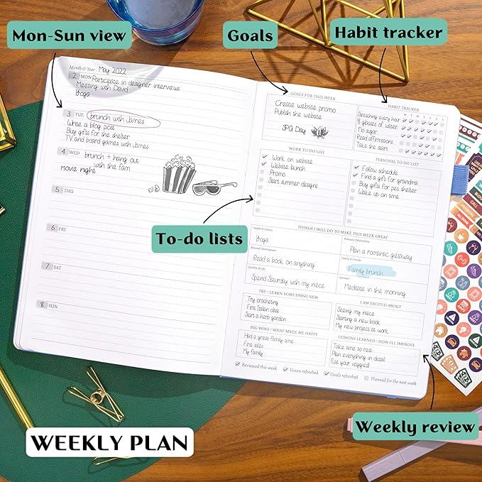 Legend Planner PRO – Deluxe Weekly & Monthly Life Planner to Increase Productivity and Hit Your Goals. Time Management Organizer Notebook – Undated – 7 x 10" Hardcover + Stickers – Periwinkle