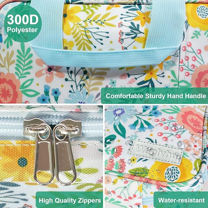 Bible Cover for Men Women, Zippered Bible Carrying Case Bible Protective Bag with Handle and Adjustable Shoulder Strap, Bible Bag for Women Men Kids (Blue Flower)