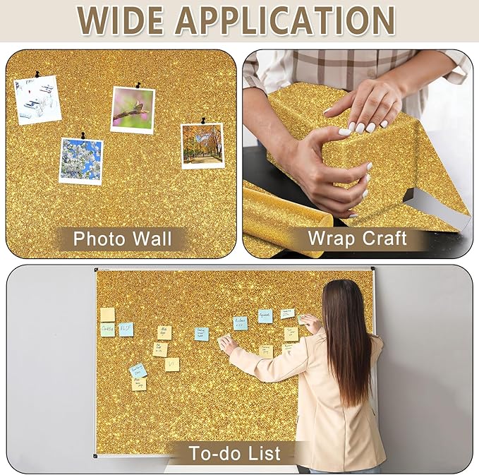 Glitter Bulletin Board Roll Gold Bulletin Board Paper Sparkle Gold Wrapping DIY Art Crafts Fade Resistant Wrinkle Resistant Poster for Classroom Office Home Backdrop Decoration 15.7" x 40 Ft