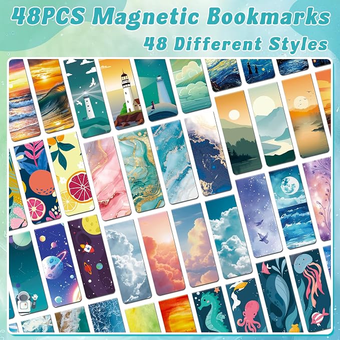 Pack Magnetic Bookmarks Bulk Book Marks for Reading Women Men Adults Book Lovers Gifts, Cute Bookmarks Magnet Bookmark Clips Magnetic Page Markers Pretty Funny BookMarker（Pattern） (Multi-Style, 48)