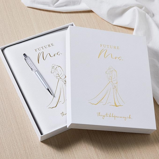 AW BRIDAL Future Mrs Wedding Planning Book and Organizer Gift Set, Destination Wedding Planners, White Proposal Planner Gift for Bride to Be and Engaged Couple, Cool Engagement Gifts for Her