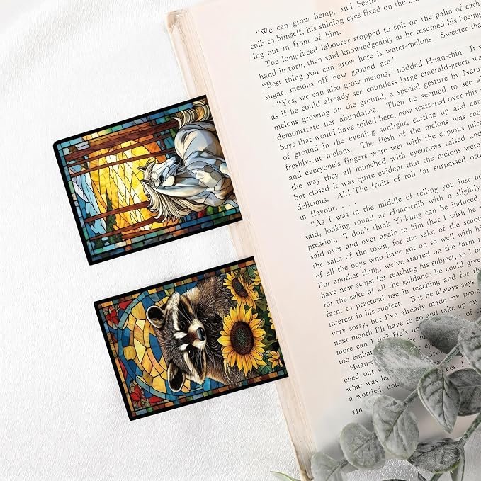 Cute Animals Bookmark Gifts - 10 Pcs Fantasy Cool Cats Stained Glass Art Bookmarks for Women Book Lovers Students Pretty Page Marks School Reading Accessories Bookish Birthday Graduation Gift