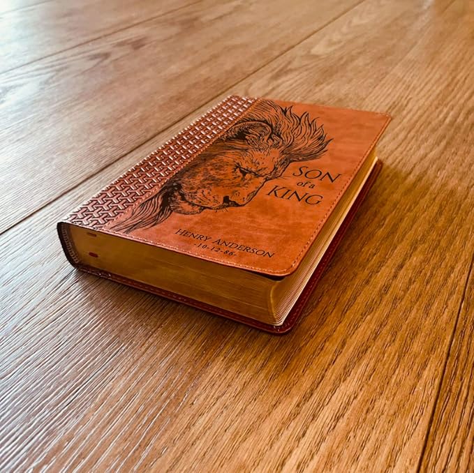 Personalized KJV Study Bible, Son of a King Lion Design, Custom Engraved Name, Christian Gift, Baptism Gift, Bible Gift for Him