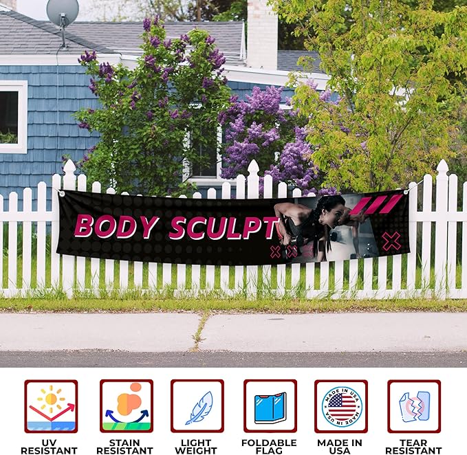Body Scullpt Large Banners and Signs for Outdoor by Mavis Printing-Polyester Banner with 4 Holes for Easy Hang Indoor & Outdoor|4x1 Feet HD Print Sign to Promote Church| Made in USA