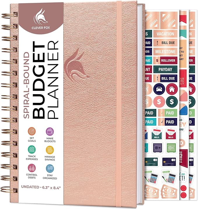 Clever Fox Budget Planner Spiral – Expense Tracker Notebook – Monthly Budgeting Organizer, Finance Logbook & Accounts Book to Control Your Money – Undated Bill Tracker, 6.3x8.4” - Rose Gold