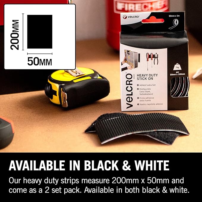 VELCRO Brand 2pk Heavy Duty White Stick On Strips 50mm x 100mm, Hook And Loop Tape Self Adhesive Strips, Industrial Extra Strong Double Sided Sticky Pads Heavy Duty Perfect for Home, Office & Garage