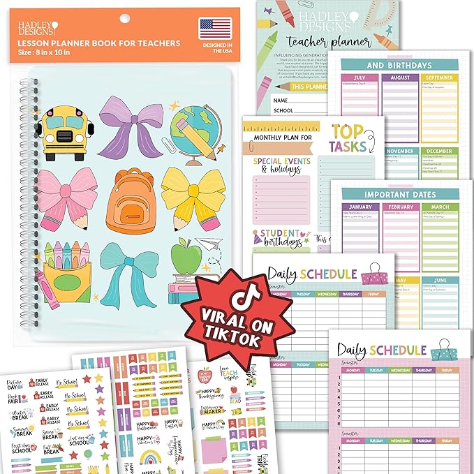 Hadley Designs Teacher Planner 2025-2026 – Lesson Planner Book for Teachers Must Haves, Undated Teacher Planners, Lesson Plan Notebook, Homeschooling Planners, Teachers Appreciation Gifts