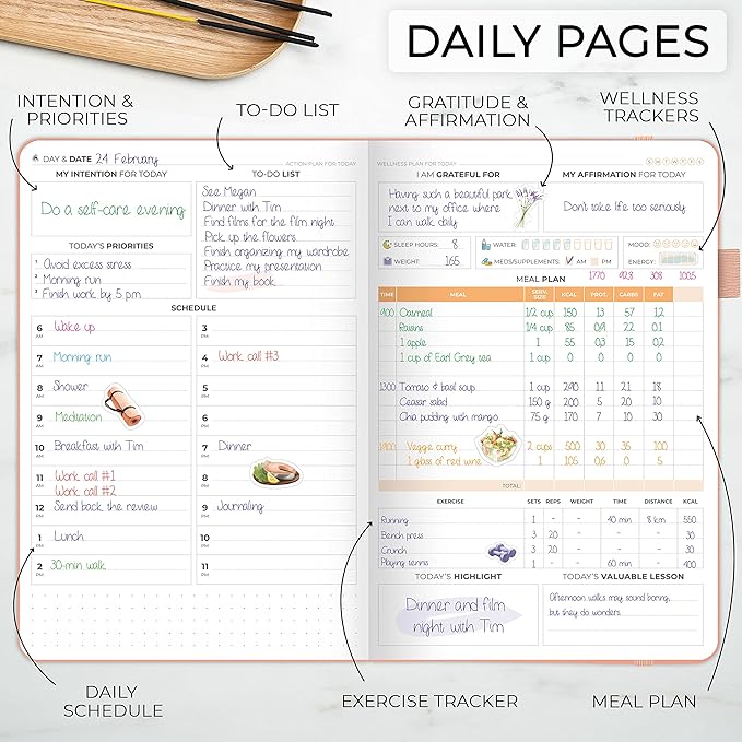 Clever Fox Wellness Planner Premium – Daily Lifestyle Journal to Support Health, Nutrition & Exercise – Healthy Living Journal with Meal, Exercise & Habit Trackers – Lasts 3 Months (Light Pink)