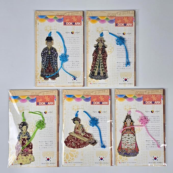 Korean Hanbok Bookmark 5 Pack with Tassels, Traditional Costume Character Page Holder, Cute Bookmarks for Women, Book Stuff, Reading Accessories for Book Lovers, Bible Bookmarks