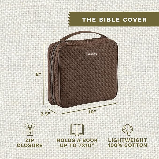 Bella Taylor Quilted Bible Cover for Women - Large Study Bible Case - Chocolate Brown
