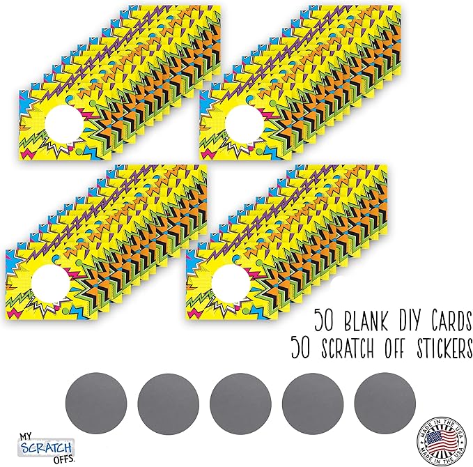 My Scratch Offs 50 Pack Zig Zag Yellow DIY Custom Make Your Own Scratch Off Cards for Teacher Supplies, Classroom Must Haves, Motivational Cards for Students & Small Business