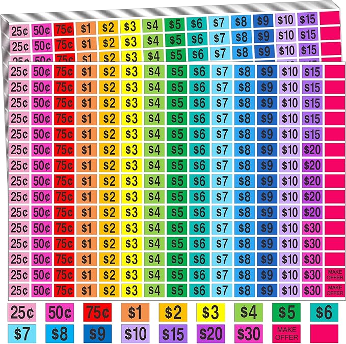 YSHIHE Garage Sale Price Stickers, 2250 Pcs Preprinted Rectangle Removable Labels, 1/2" x 3/4", for Yard Sale and Flea Market