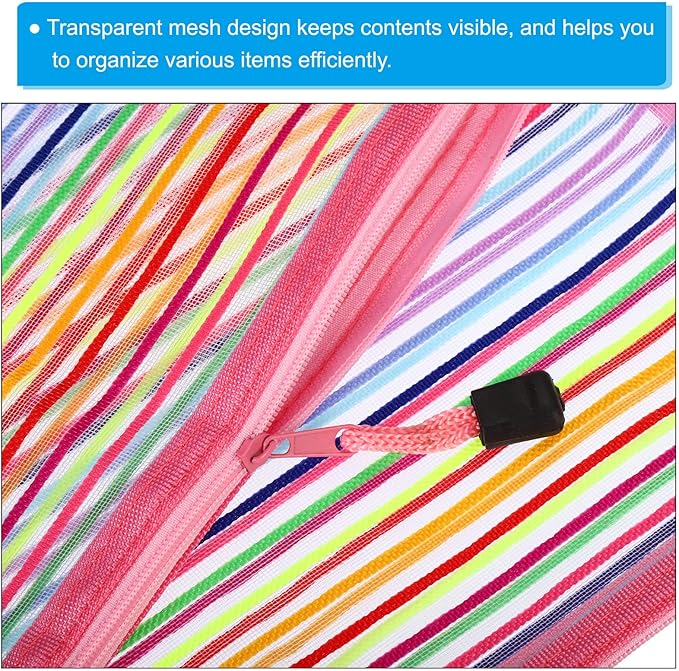 PATIKIL Mesh Zipper Pouch, 12 Pack Nylon A5 Size Pen Pencil Case Document Toiletry Cosmetic Makeup Zipper Travel Pouch Organizer for Office, Pink