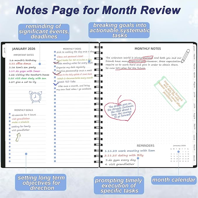 2026-2027 Monthly Planner (7.6'' x 9.6''), from Jan 2026-Jun 2027, 18 Months Calendar 2026 Planner, Agenda Book with Tabs & Pocket, Black