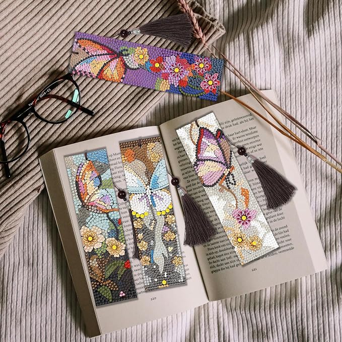12 Pcs Butterfly Diamond Painting Bookmarks,Diamond Art Bookmarks with Tassel, Diamond Art Painting Kits for Beginners Adults DIY Art Craft Gifts Book Decors