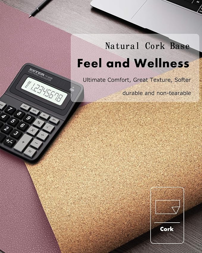 YSAGi Double-Sided Desk Pad, 31.5"x15.7"Leather Desk Mat, Eco Cork Desk Pad Protector,Large Mouse Pad,Waterproof Desk Blotter for Office/Home(Dark Pink)