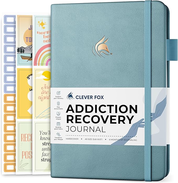 Clever Fox Addiction Recovery Journal – Addiction Treatment Planner & Workbook – Daily Sobriety Journal for Recovery Progress, A5 (Blue Surf)