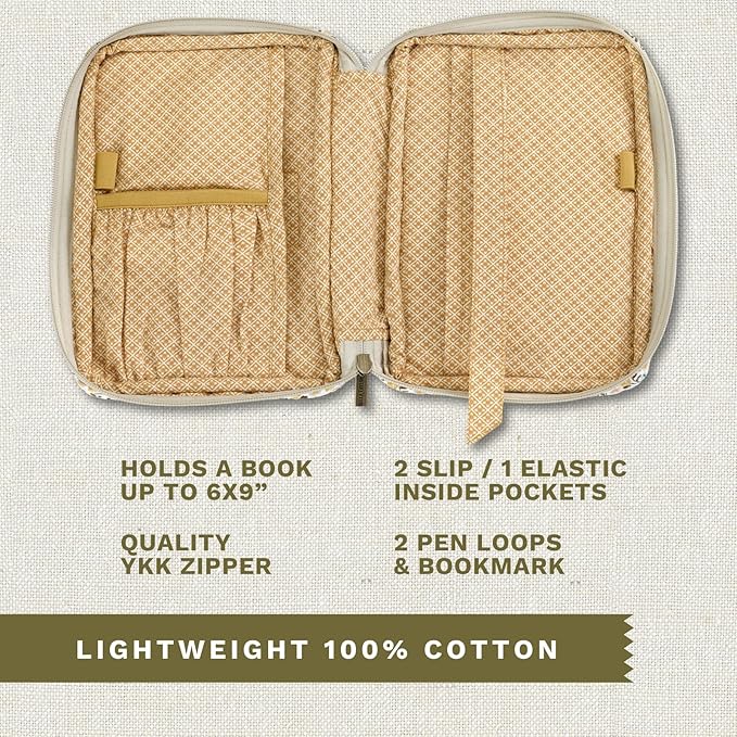 Bella Taylor Small Bible Cover for Women, Quilted Cotton Fabric Bible Case for 6 x 9 inch Bibles, Prairie Meadow