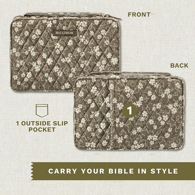 Bella Taylor Small Bible Cover for Women - Quilted Cotton Bible Case for 6 x 9 inch Books - Woodland Floral