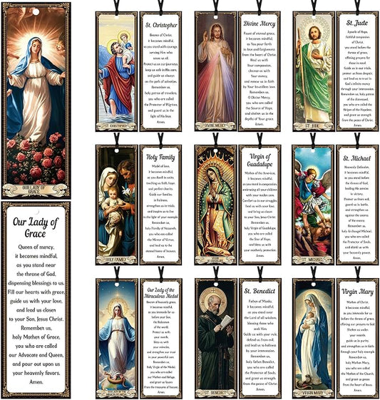 Bozidol 50 Pcs Catholic Saints Bookmarks Bulk, Christian Religious St. Michael Virgin Mary Prayer Bookmarks, Inspirational Bible Verse Book Markers for Women Men Church Sunday School Supplies