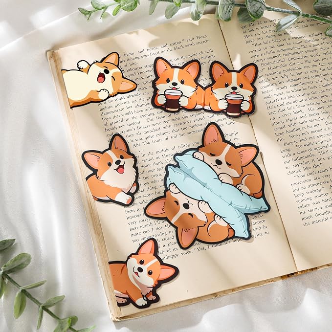 Corgi Magnetic Bookmarks Gifts - 8 Pcs Cute Dog Bookmark for Women Kids Pet Animals Lovers Students Funny Page Clips School Office Reading Accessories Bookworms Gift for Birthday Christmas