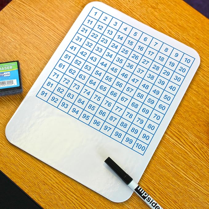 Flipside Products 9" x 12" Two Sided Dry Erase Board Hundreds Grid, Learn to Count, Counting Aid, Number Chart, Classroom and Home, Pack of 12