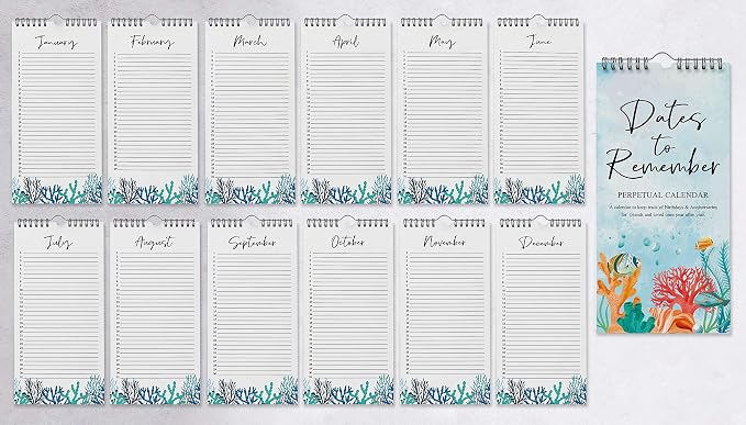 Aquatic Perpetual Calendar Birthday Wall Hanging Anniversary Special Event Reminder Calendar Book Journal Stationary Wall Hanging Birthday Gift Card Planner Organizer
