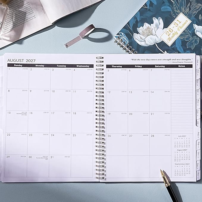 2026-2031 Monthly Planner - 5 Year Planner/Calendar from JUL. 2026 - JUN. 2031, 9" x 11", Monthly Tabs, Back Pocket, Twin-Wire Binding, Transparent Waterproof PP Cover