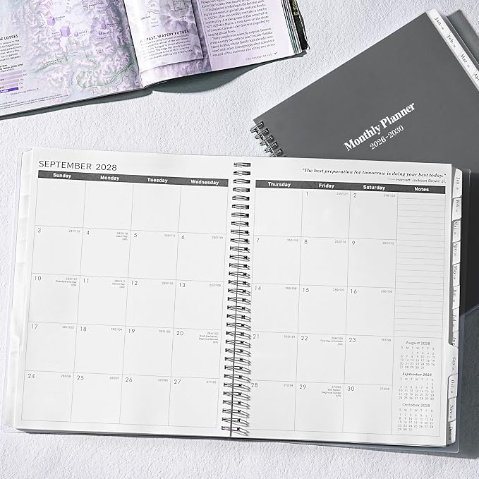 2026-2030 Monthly Planner/Calendar - Jan 2026 - Dec 2030, 5 Year Monthly Planner with Tabs & Celebrity Quotes, 9" x 11", Famous Quotes, Two-Side Pocket, Suitable for Long-Term Planning, Grey
