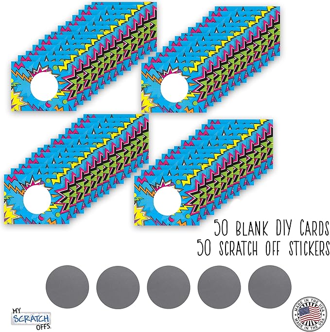 My Scratch Offs 50 Pack Zig Zag Blue DIY Custom Make Your Own Scratch Off Cards for Teacher Supplies, Classroom Must Haves, Motivational Cards for Students & Small Business