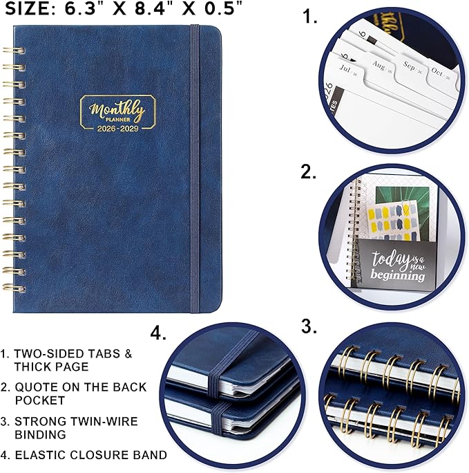 2026-2029 Monthly Planner - 3 Year Monthly Planner from July 2026 to June 2029, 6.4'' x 8.5'', Calendar Planner 2026-2029 with Thick Paper and Tabs, Blue