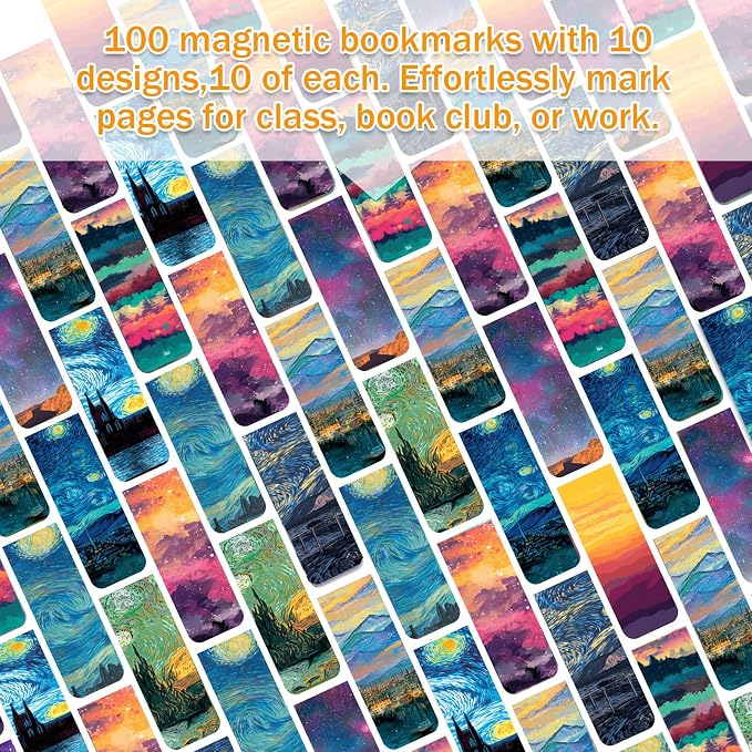100 Pcs Magnetic Bookmarks Bulk, Cute Magnet Bookmark Page Clips - Magnetic Book Marks for Reading, Book Lovers, Teacher, Students, Women, Men – Party Favors, Teacher Gift, Bookmark Gift(Oil Painting)