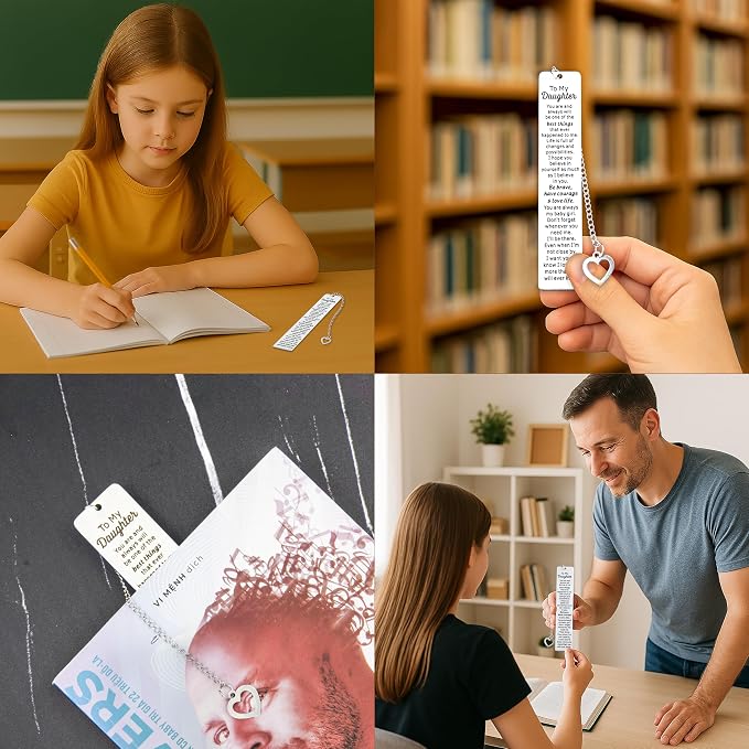 Daughter Metal Bookmark – Inspirational Graduation Gift for Daughter, Birthday Gifts for Daughter Girl, College Graduation Daughter Gift from Mom, Stainless Steel Bookmark Metal Bookmarks for Women