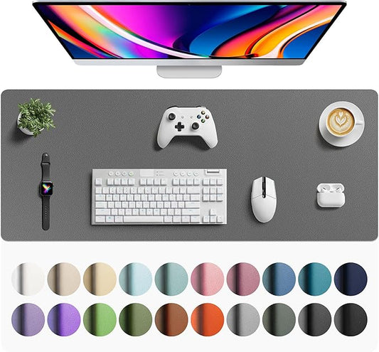 Aothia Faux Leather Desk Mat - Large Mouse Pad, Non-Slip PU Leather Blotter, Waterproof Writing Surface for Office and Home (Grey, 42" x 17")