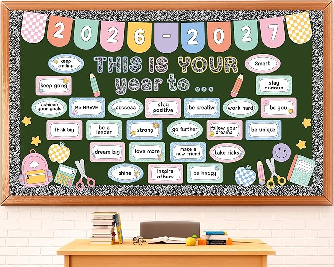 This is Your Year to Bulletin Board Set Composition Notebook Classroom Decoration Welcome Back to School 2026 New Year Cutouts for School Office Chalkboard Wall Door Learning Activities Decor Supplies