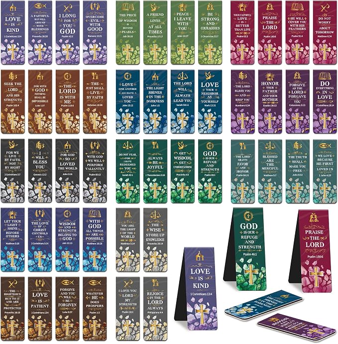48Pack Magnetic Bookmarks Bible Bookmark Christian Bookmarks Bulk Book Marks for Reading Women Men Adults Kids Book Lovers Gifts, Cute Personalized Religious Magnet Bookmark Clips (Christian)