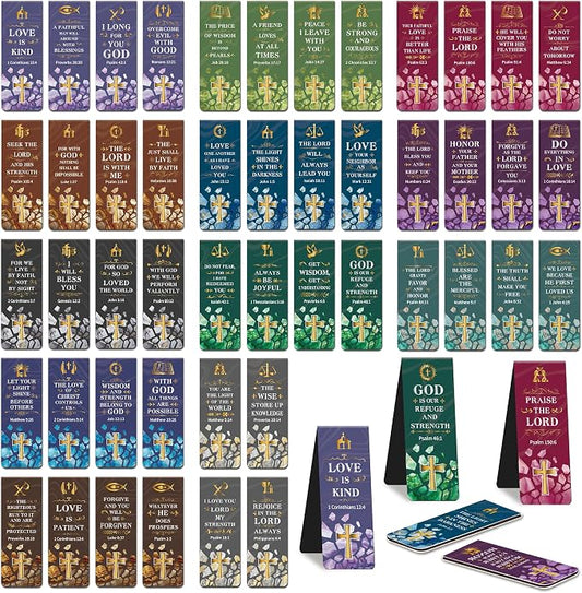 48Pack Magnetic Bookmarks Bible Bookmark Christian Bookmarks Bulk Book Marks for Reading Women Men Adults Kids Book Lovers Gifts, Cute Personalized Religious Magnet Bookmark Clips (Christian)