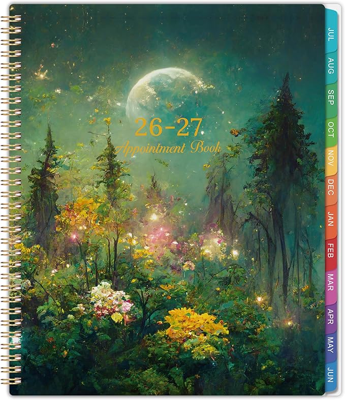 2026-2027 Appointment Book/Planner - Appointment Book 2026-2027, Jul.2026 - Jun.2027, 9" x 11", Daily/Hourly Planner 2026 2027 with 30-Minute Increments, Twin-Wire Binding + Colorful Tabs + Back Pocket, Dreaming Moon