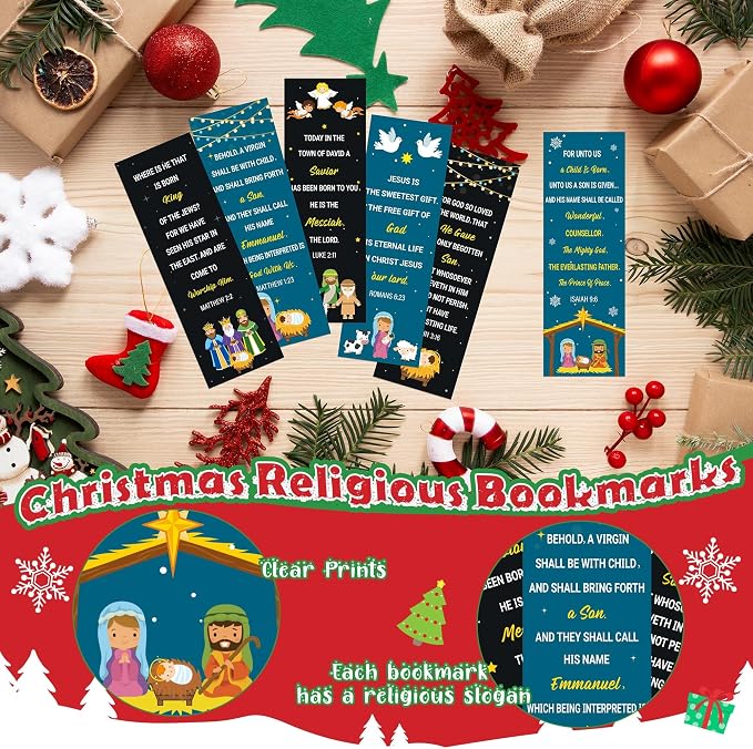 TICIAGA Christmas Bible Verses Bookmarks - 60PCS Christian Scripture Prayer Bookmarks Bulk for Kids, John 3:16 Religious Jesus Christian Book Marker for Sunday School, Christmas Gifts for Women