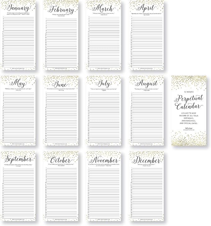 Hadley Designs Gold Dots Perpetual Calendar for Birthdays and Anniversaries - Perpetual Birthday Calendar Wall Hanging, Birthday Calendars Book, Special Occasion Calendars, Celebration Tracker