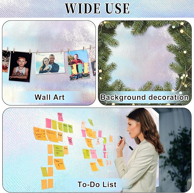 Iridescent Bulletin Board Roll Reusable Waterproof Erasable Silver Holographic Non-Woven Fabric Bulletin Board Roll Iridescent Laser Poster for Teacher Classroom Decors Wrap Crafts 15.75”× 40 Ft