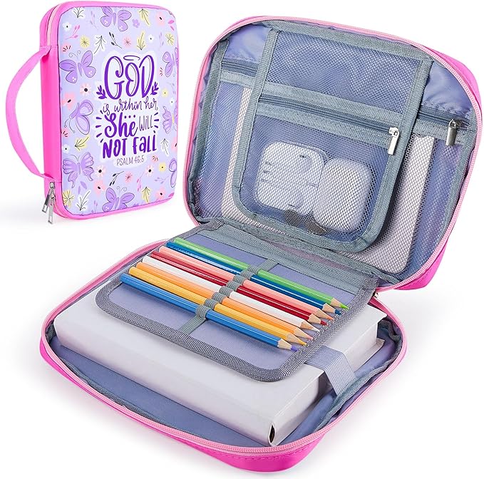 ICOSY Bible Cover Case for Women Girls Kids Bible Bag Case with Handle Kids Girls Bible Study Accessories Supplies